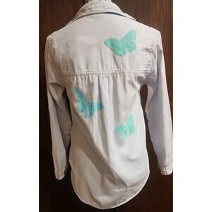 Denim Chambray hand painted butterfly Long Sleeve Button Shirt Womens 6 Small